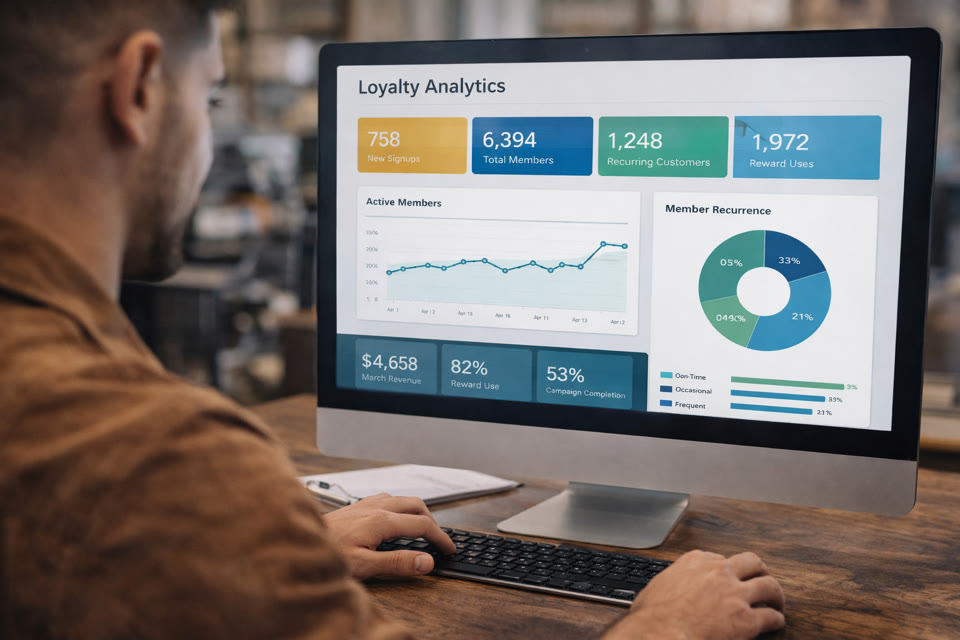 Loyalty analytics dashboard with customer retention metrics