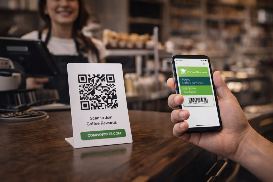 Customer enrollment by QR code for a digital loyalty program